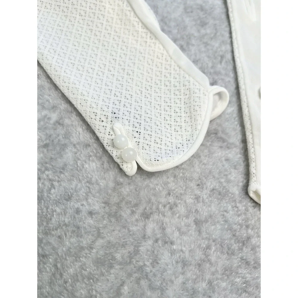 White Vtg Gloves Women's Mesh Buttons Nylon OSFA